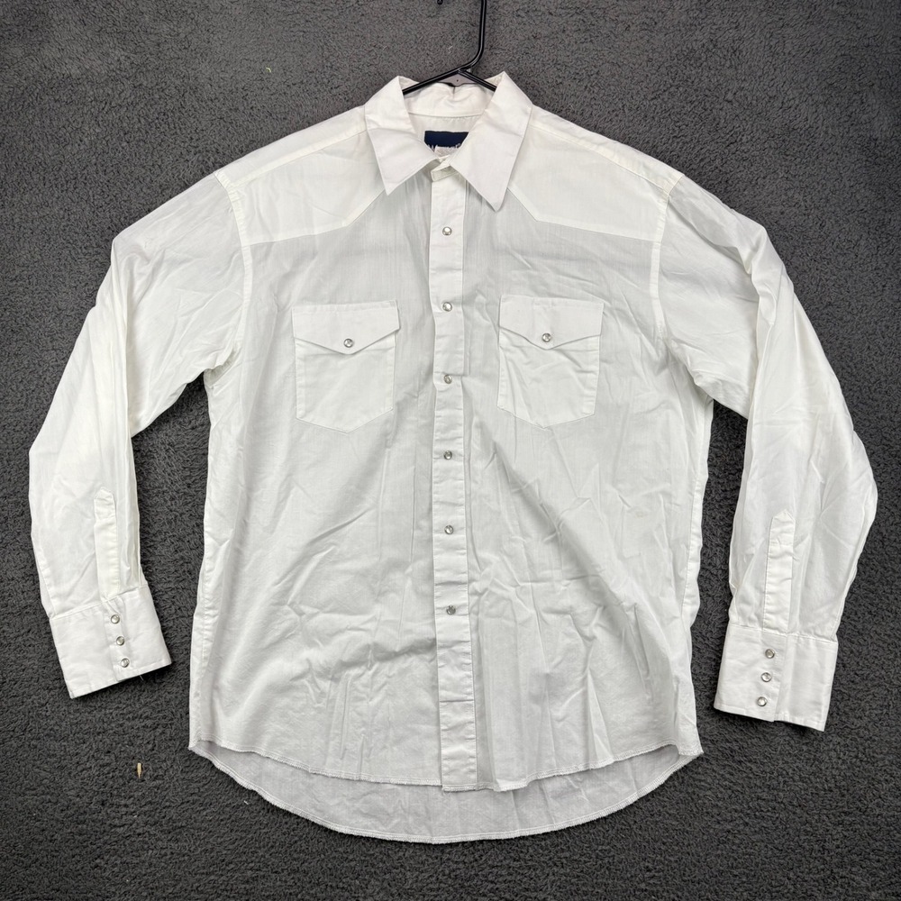 Wrangler Men Large White Long Sleeve Western Snap Button Shirt Cotton Polyester